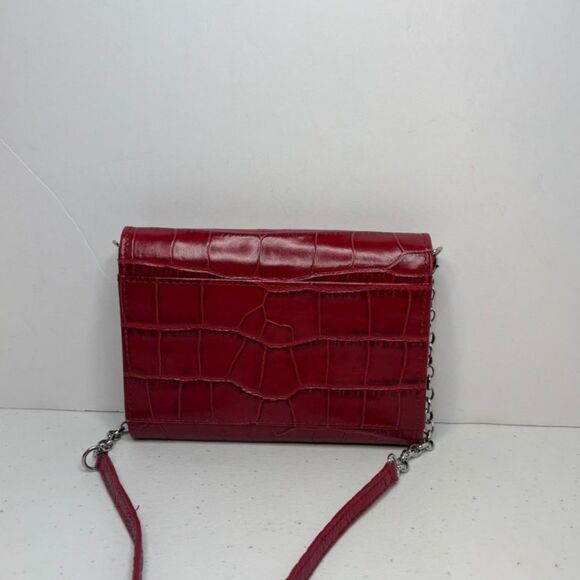 Brighton Lipstick Red Croc Leather Crossbody Bag Womens Chain Designer Purse - Picture 7 of 12